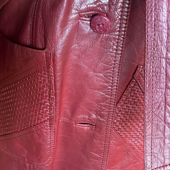 Vintage 1-of-a-Kind Burgundy-Red Leather Jacket with Ombré Collar - Picture 6 of 13